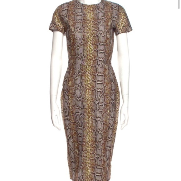 𝅺VICTORIA BECKHAM Animal Print Midi Length Sheath Dress